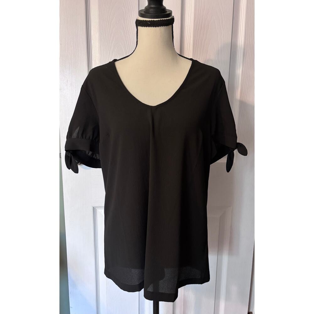 Mod Cloth Blouse Women's Large Black Tie Sleeve Cuffs